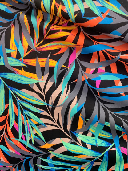 NewJungle leaf design 58/60" 4-Way Stretch Nylon Spandex Print with fine and smooth texture. Sold by the YD. Ships worldwide from L.A CA.