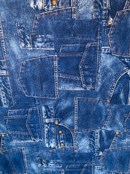 New jeans design print on heavy nylon spandex 4way stretch 58/60" Sold by the YD. Ships worldwide From Los Angeles California USA.