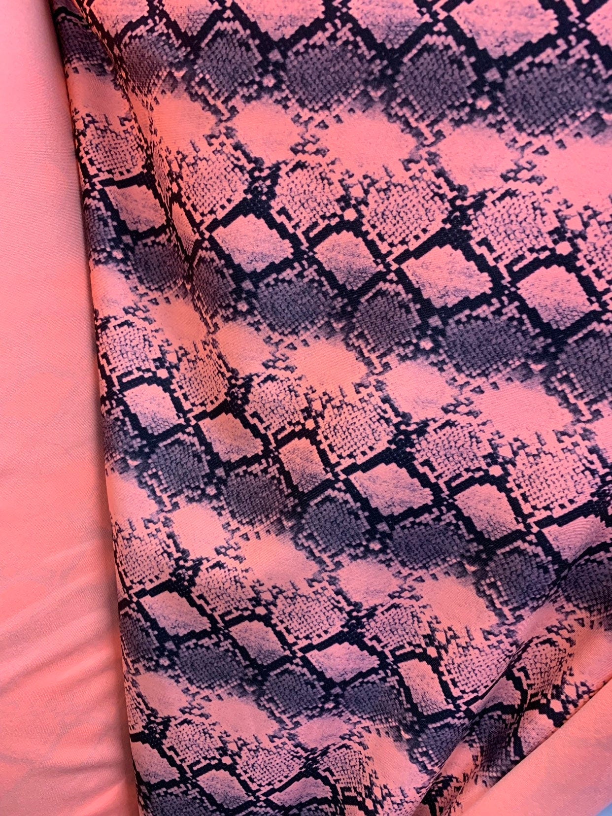 New exotic snake design print on heavyweight nylon spandex 4way stretch 58/60" Sold by the YD. Ships worldwide from Los Angeles California.