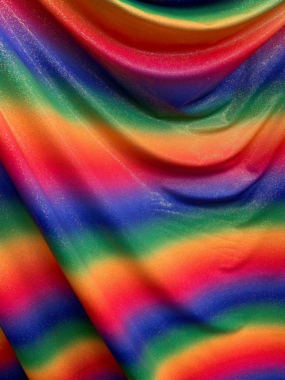 New rainbow heavy nylon spandex with foggy foil all over 4way stretch 58/60" Sold by the YD. Ships worldwide from Los Angeles California USA