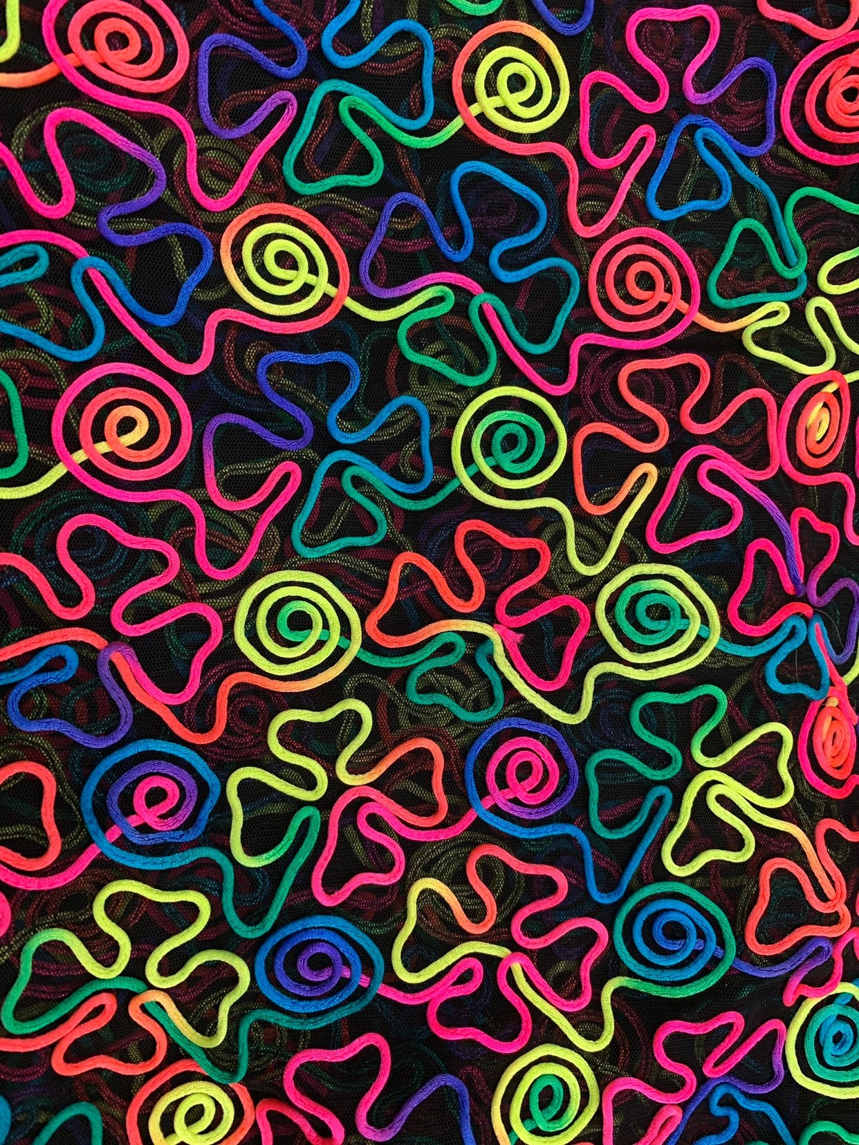 New stretch mesh swirl design rainbow color 2way stretch 55/57" Sold by the YD. Ships worldwide from Los Angeles California USA.