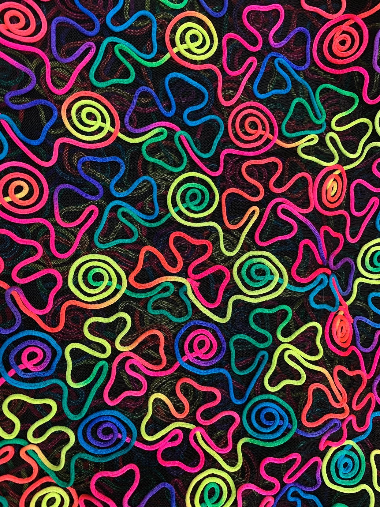 New stretch mesh swirl design rainbow color 2way stretch 55/57" Sold by the YD. Ships worldwide from Los Angeles California USA.