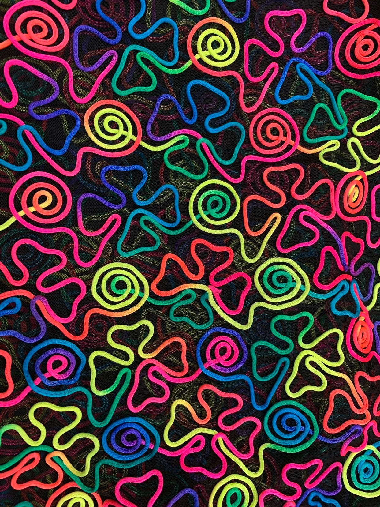 New stretch mesh swirl design rainbow color 2way stretch 55/57" Sold by the YD. Ships worldwide from Los Angeles California USA.