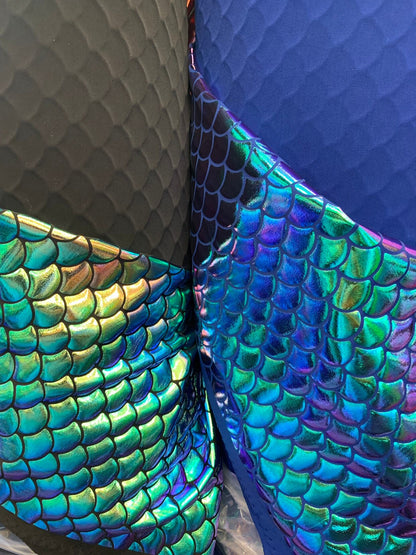 New Sirena design with iridescent foil 2tone nylon spandex 4way stretch 58/60" Sold by the  YD. Ships worldwide from Los Angeles California.