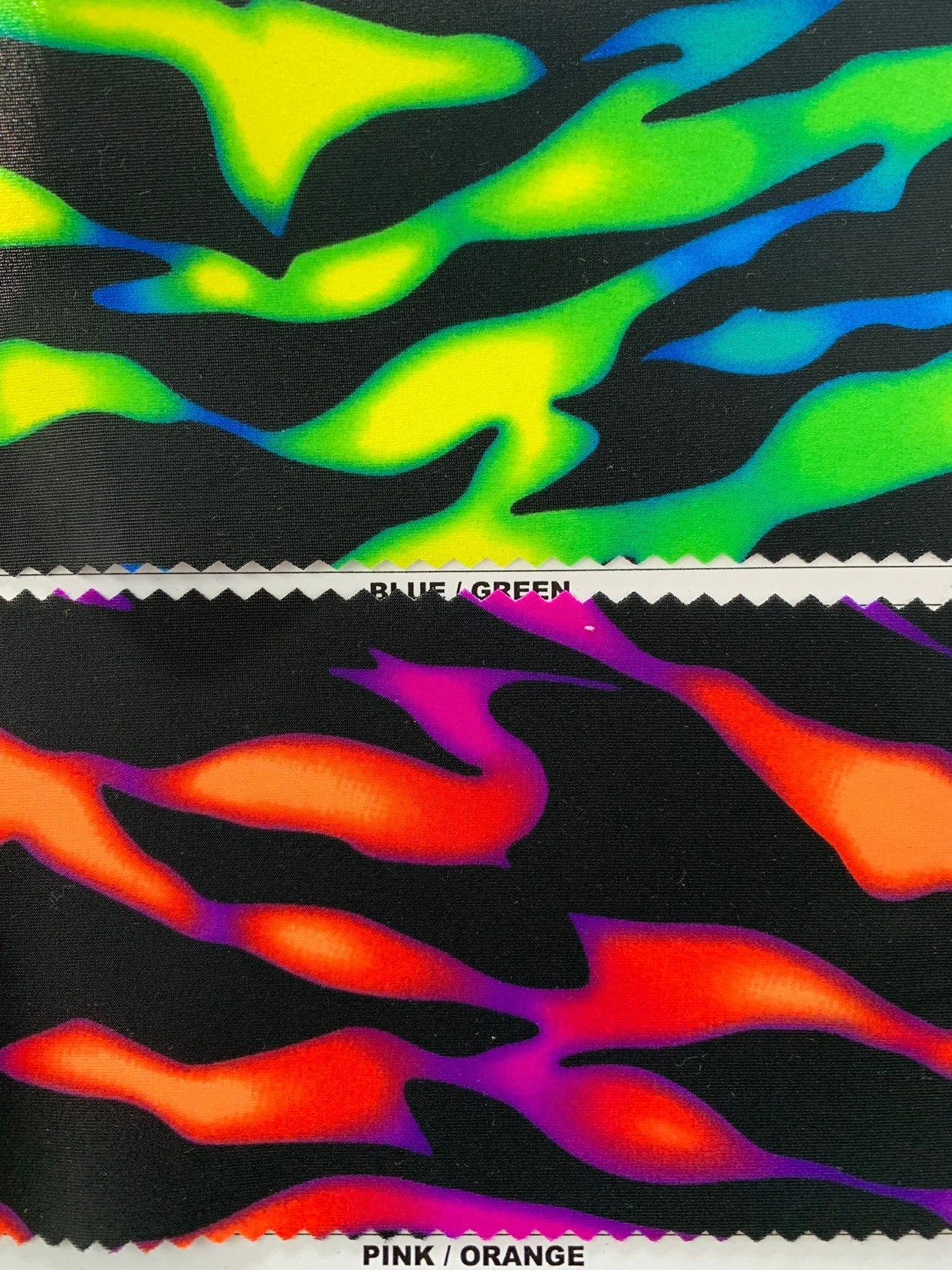 New tiger camouflage design black/green/yellow print on heavy nylon spandex 4way stretch 58/60" Sold by the YD. Ships worldwide from L.A CA.