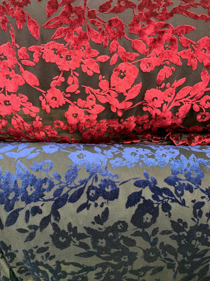 New burnout velvet floral design 2 tone 4way stretch 58/60" Sold bu the YD. Ships worldwide from Los Angeles California USA.