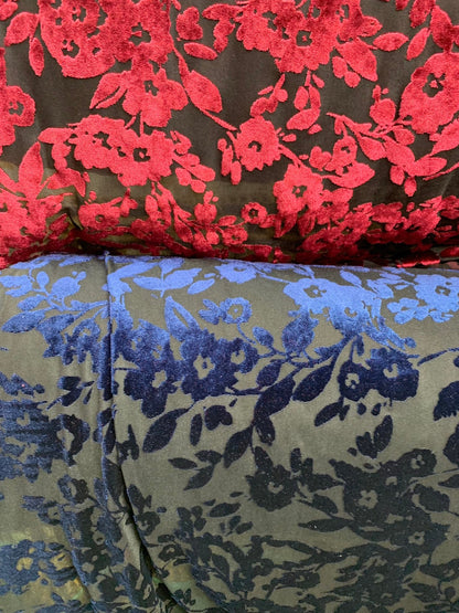 New burnout velvet floral design 2 tone 4way stretch 58/60" Sold bu the YD. Ships worldwide from Los Angeles California USA.