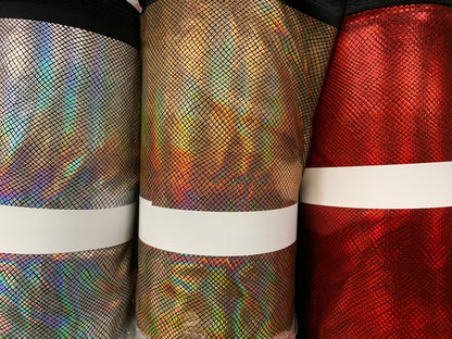 New dragon scales iridescent hologram foil on nylon spandex 4way stretch 58/60" Sold by the YD. Ships worldwide from Los Angeles California.