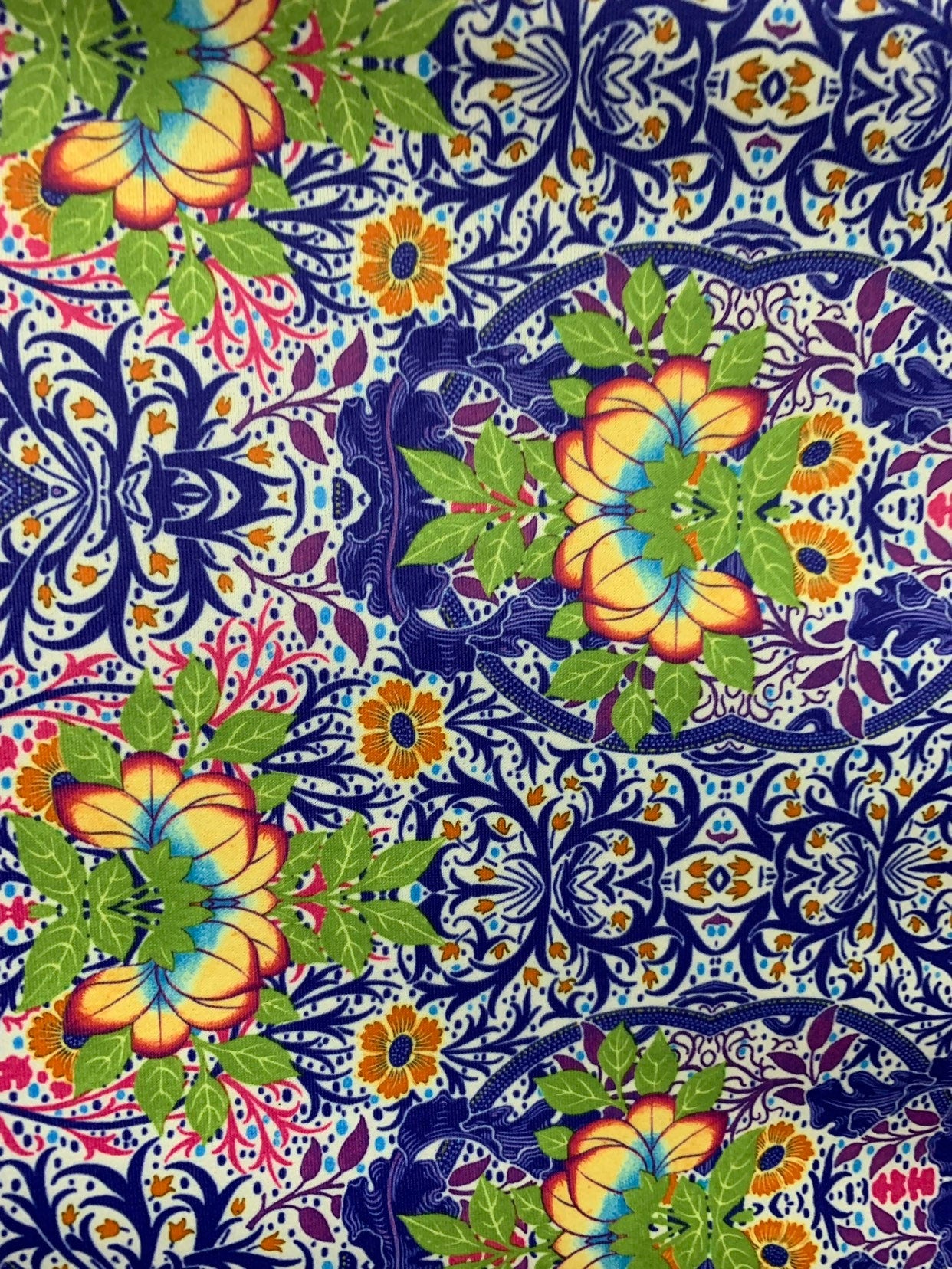 New Cecilia design print on heavy nylon spandex 4way stretch 58/60" Sold by the YD. Ships worldwide from Los Angeles California USA.