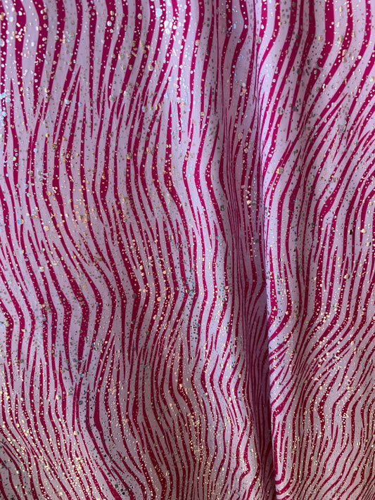 Zebra design pink holo  on nylon spandex 4way stretch with metallic hologram foil. 58/60" Sold by the YD. Ships worldwide from Los Angeles.