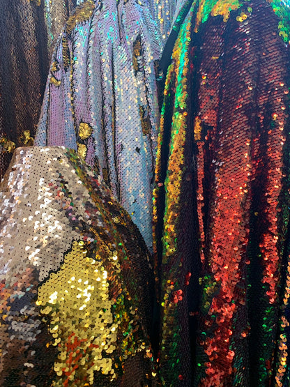 Mermaid iridescent sequins 2tone reversible sequins on spandex base 2-way stretch 58/60" Sold by the YD. Ships worldwide from Los Angeles CA