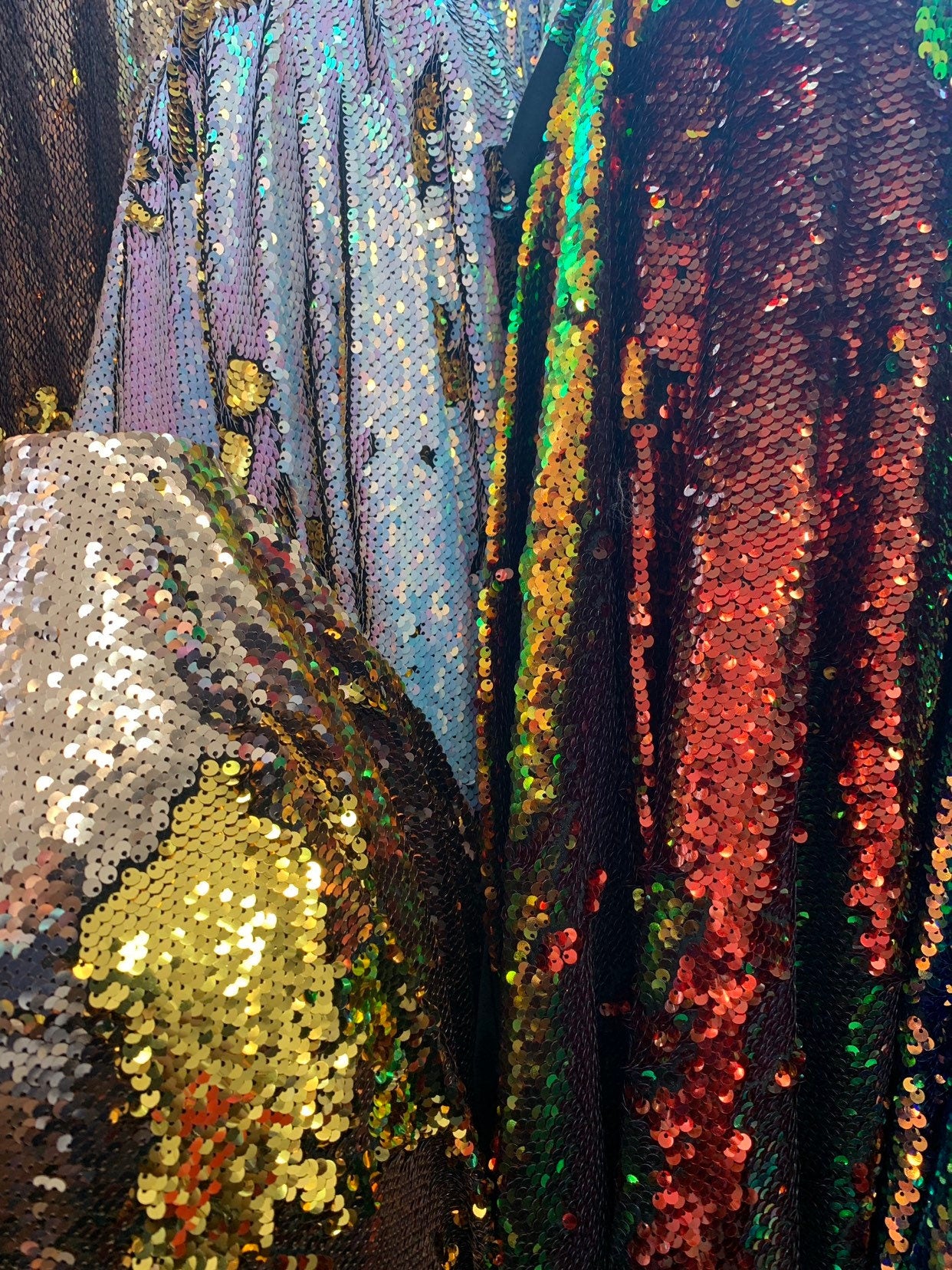 Mermaid iridescent sequins 2tone reversible sequins on spandex base 2-way stretch 58/60" Sold by the YD. Ships worldwide from Los Angeles CA