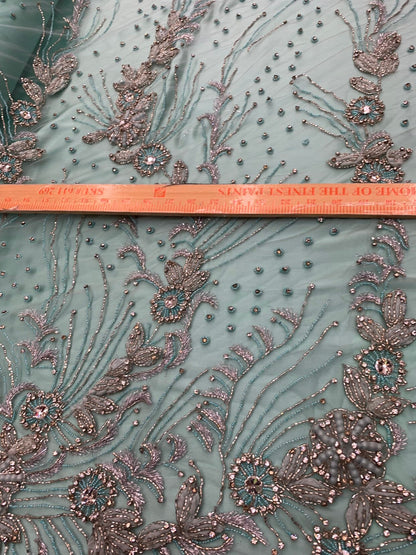 New Jlo design embroidery lace beaded lace by the YD. 54/55" crystal pearls all over 2way stretch. Ships worldwide from Los Angeles CA USA.
