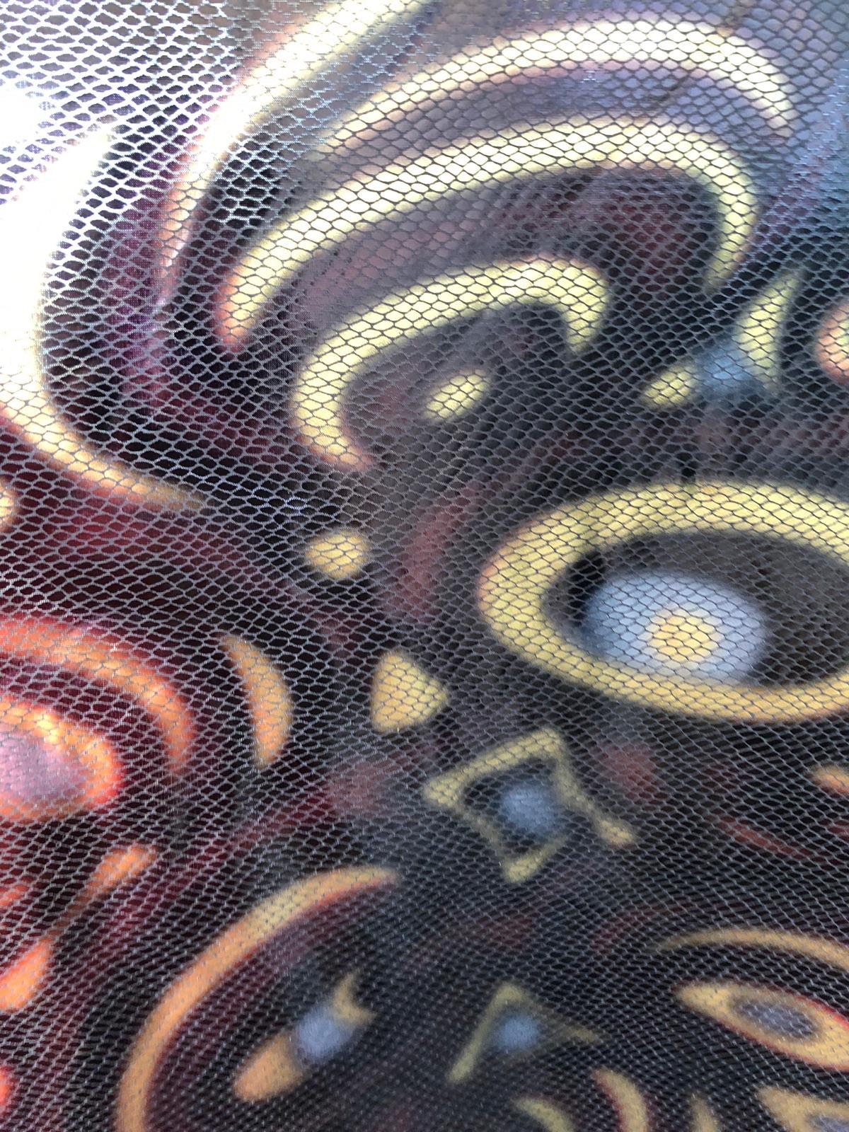 New snake abstract design metallic nylon spandex 4way stretch 58/60" Sold by the YD. Ships worldwide from Los Angeles California USA.