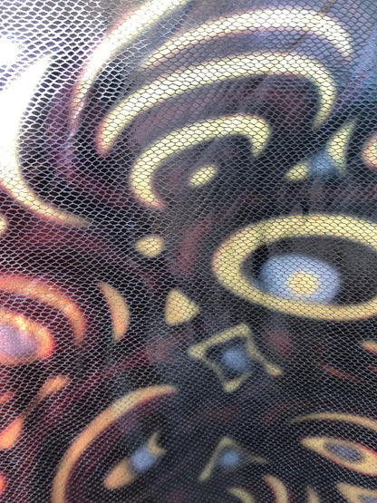 New snake abstract design metallic nylon spandex 4way stretch 58/60" Sold by the YD. Ships worldwide from Los Angeles California USA.