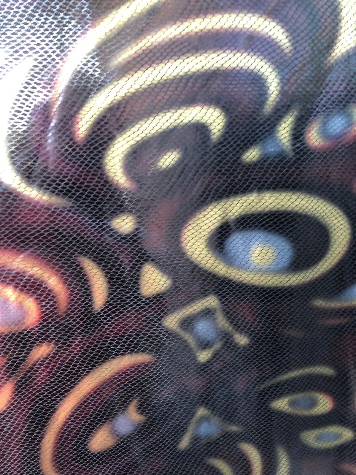 New snake abstract design metallic nylon spandex 4way stretch 58/60" Sold by the YD. Ships worldwide from Los Angeles California USA.