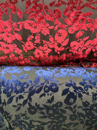 New burnout velvet floral design 2 tone 4way stretch 58/60" Sold bu the YD. Ships worldwide from Los Angeles California USA.