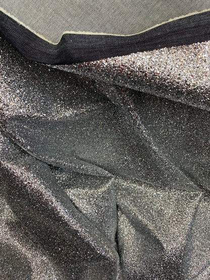 New denim fabric non stretch with silver metallic glitter all over 58/60" Sold by the YD. Ships worldwide from Los Angeles California USA.