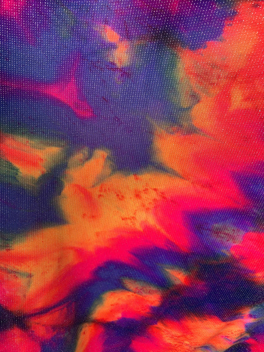 New Tie Dye Slinky With Metallic Lurex Poly Spandex 4Way Stretch 58/60" Sold BY The YD. Ships Worldwide From Los Angeles California USA.