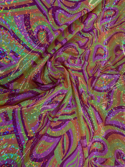 New Modern Paisley Design Hologram Metallic Nylon Spandex 4-Way Stretch 58/60" Sold By The Yd. Ships Worldwide From Los Angeles California.