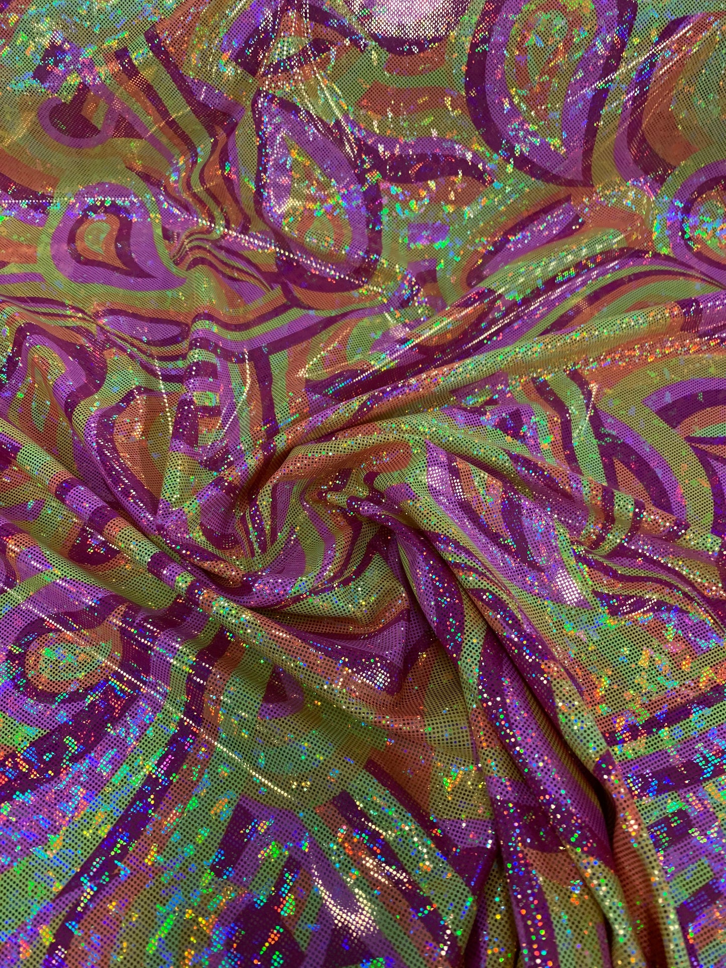 New Modern Paisley Design Hologram Metallic Nylon Spandex 4-Way Stretch 58/60" Sold By The Yd. Ships Worldwide From Los Angeles California.