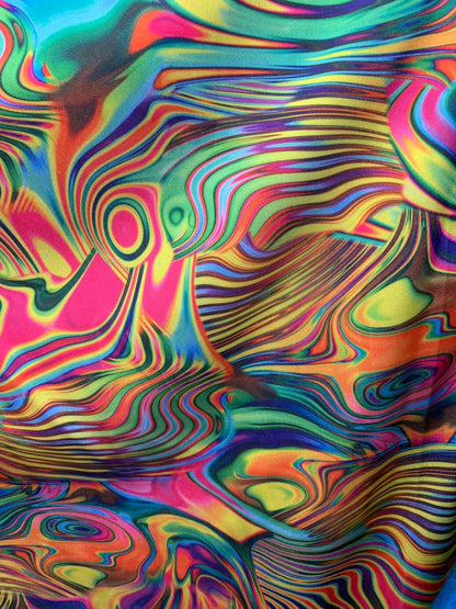 New Neon abstract design multicolor lava print on nylon spandex 4way stretch 58/60" Sold by the YD. Ships worldwide from Los Angeles CA
