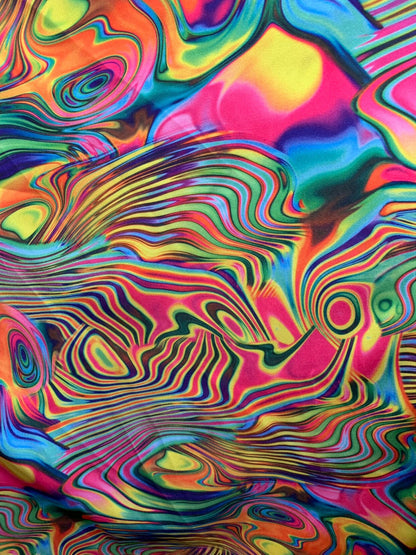 New Neon abstract design multicolor lava print on nylon spandex 4way stretch 58/60" Sold by the YD. Ships worldwide from Los Angeles CA