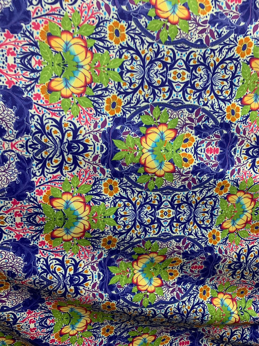 New Cecilia design print on heavy nylon spandex 4way stretch 58/60" Sold by the YD. Ships worldwide from Los Angeles California USA.