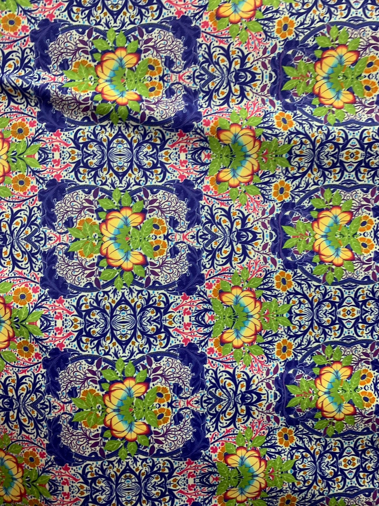 New Cecilia design print on heavy nylon spandex 4way stretch 58/60" Sold by the YD. Ships worldwide from Los Angeles California USA.