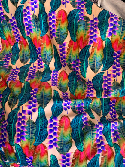 New Print Nylon Spandex Leaves Design Heavy Nylon Spandex 4-Way Stretch 58/60" Sold By The YD. Ships Worldwide From Los Angeles California.
