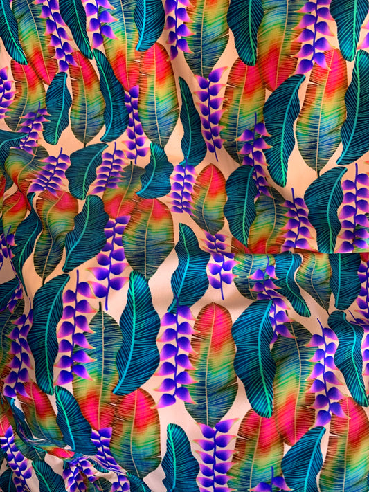New Print Nylon Spandex Leaves Design Heavy Nylon Spandex 4-Way Stretch 58/60" Sold By The YD. Ships Worldwide From Los Angeles California.