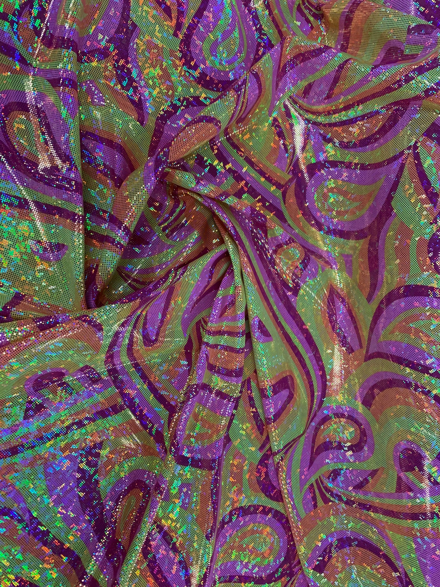 New Modern Paisley Design Hologram Metallic Nylon Spandex 4-Way Stretch 58/60" Sold By The Yd. Ships Worldwide From Los Angeles California.
