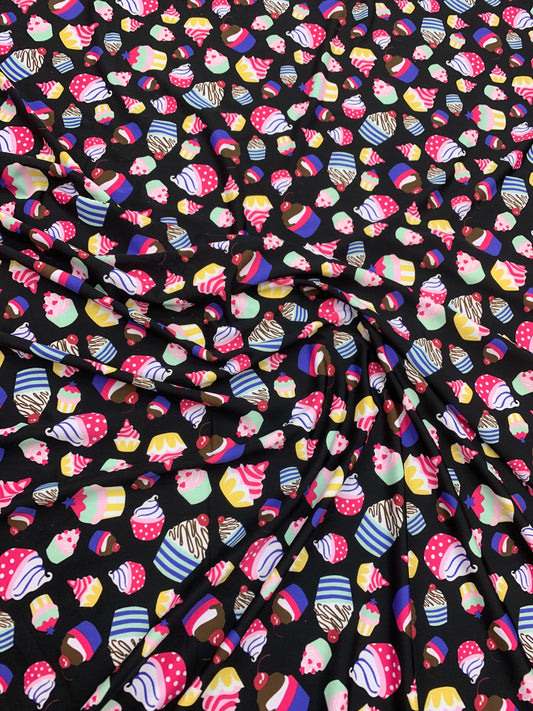 New cupcakes design print on nylon spandex finest quality 4-way stretch 58/60” Sold by the YD. Ships worldwide from Los Angeles California.