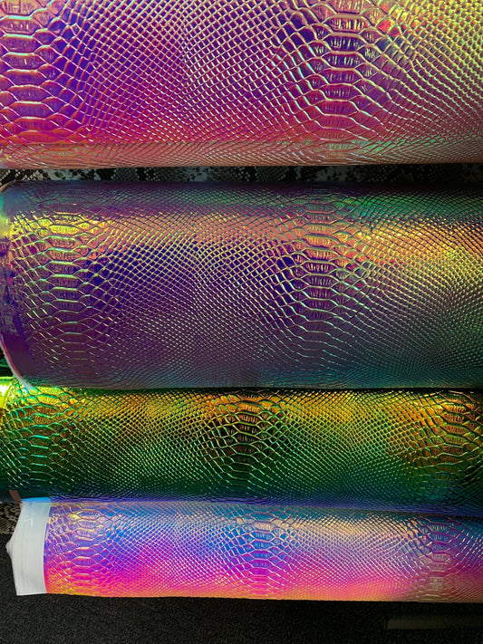 New Alligator design iridescent vinyl non stretch 58/60” Sold by the YD. Ships worldwide from Los Ángeles California USA.