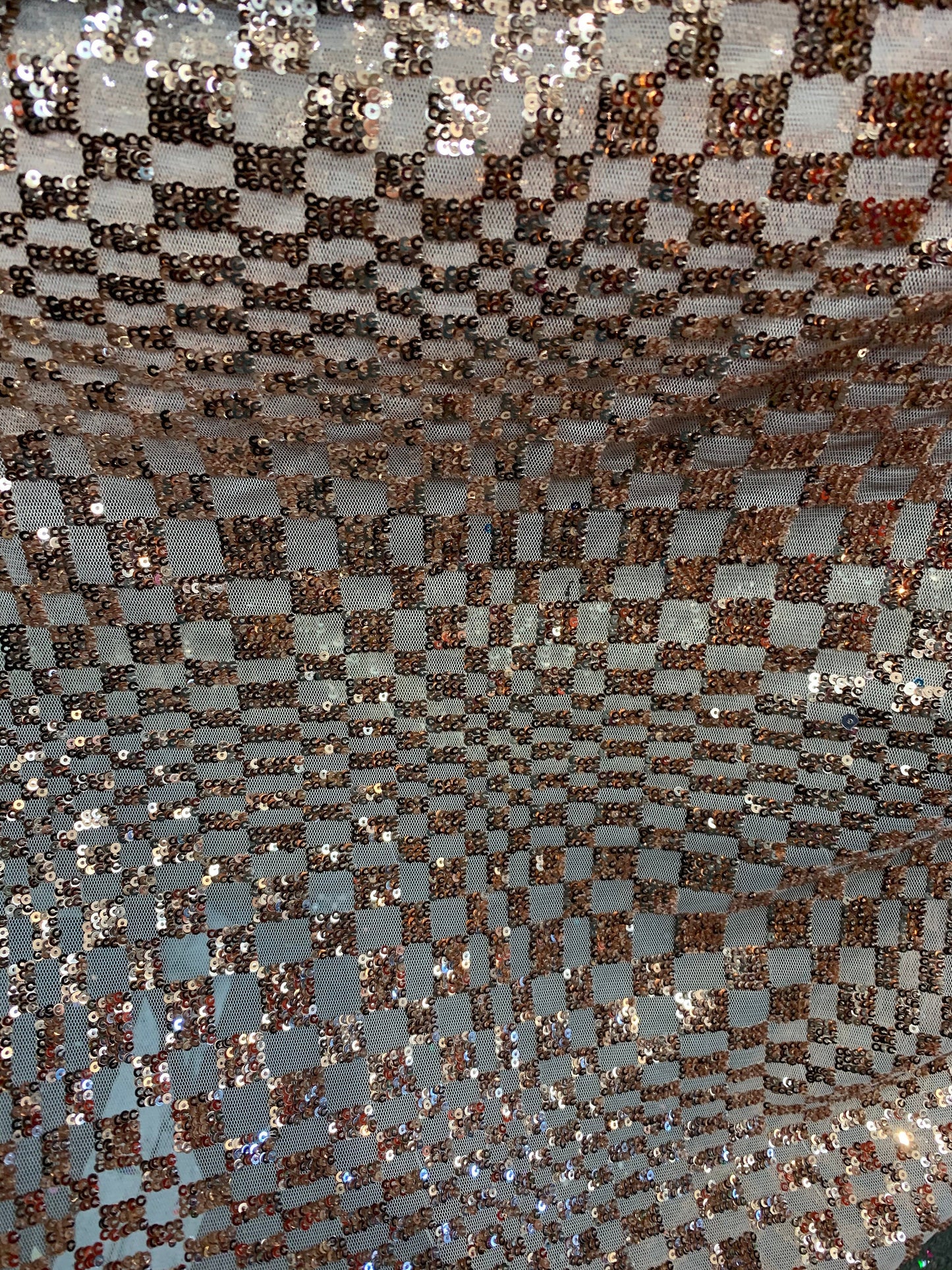 New small checkered design on spandex mesh 2way stretch 58/60" Sold by the YD. Ships worldwide from Los Angeles California USA.