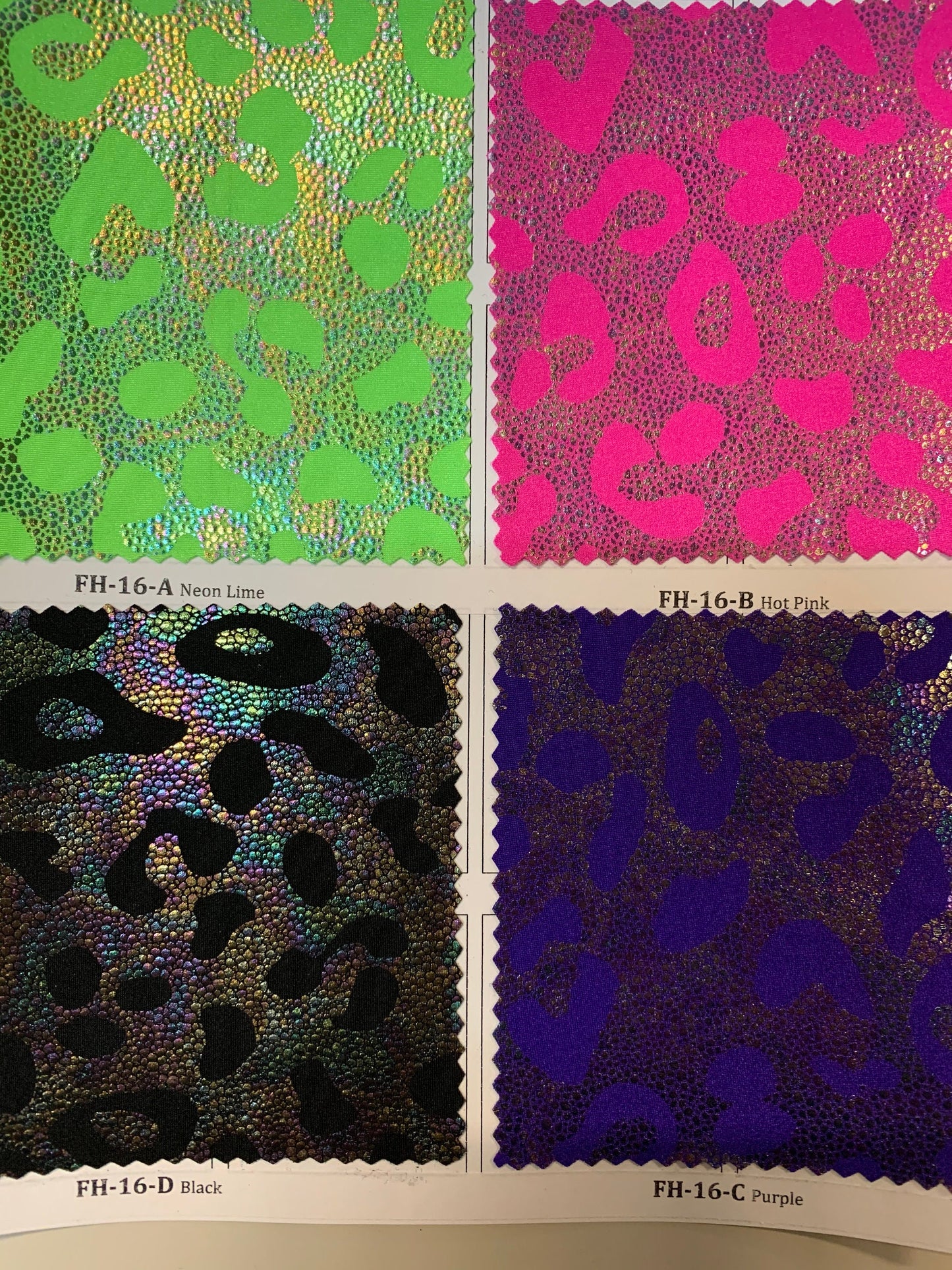 New Illusion leopard design with Iridescent foil heavy nylon spandex 4-way stretch 58/60” Sold by the YD. Ships worldwide from Los Angeles.