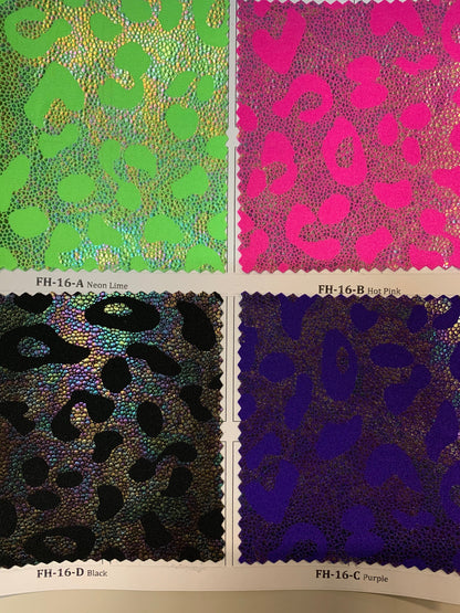 New Illusion leopard design with Iridescent foil heavy nylon spandex 4-way stretch 58/60” Sold by the YD. Ships worldwide from Los Angeles.