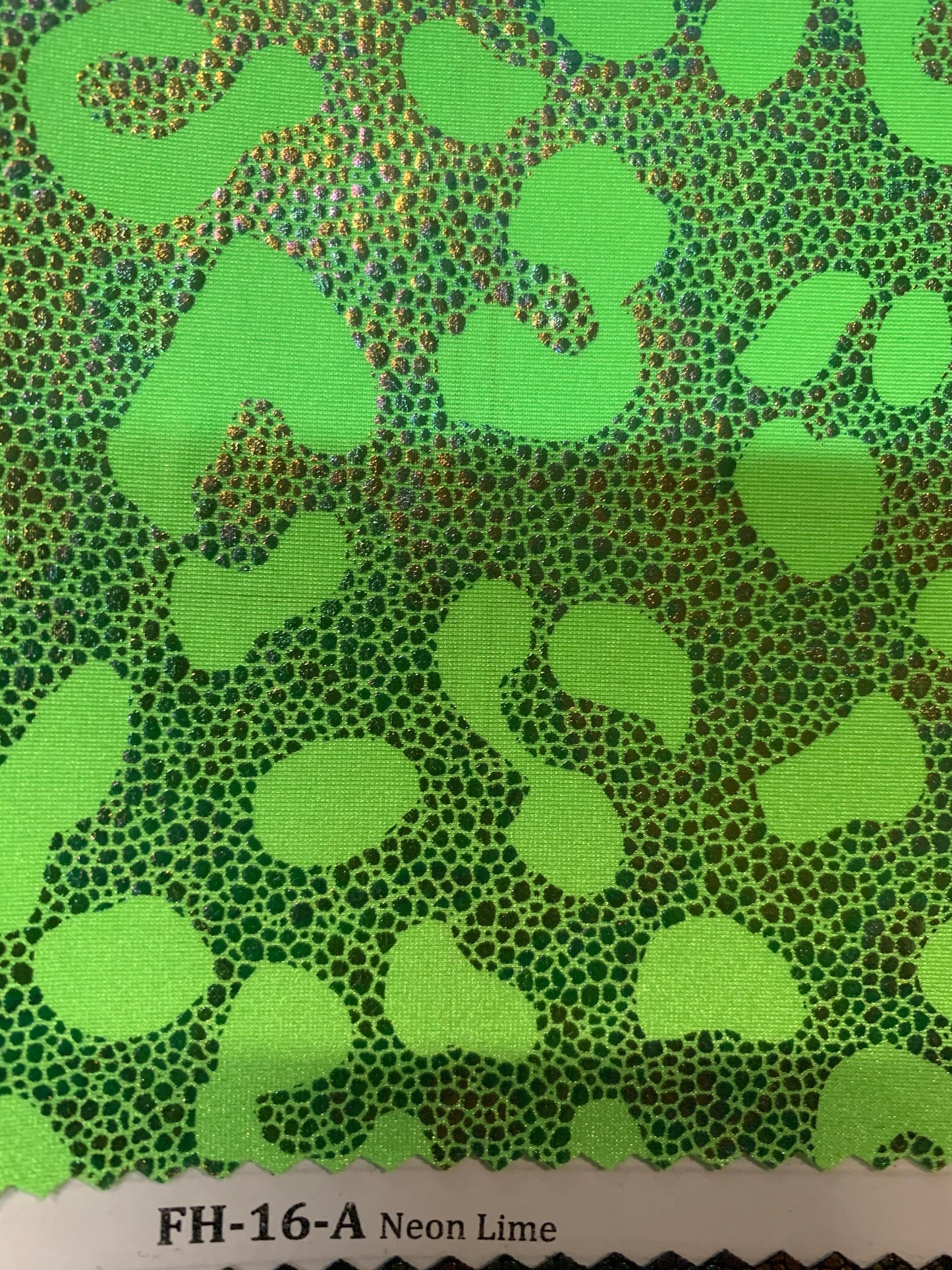 New Illusion leopard design with Iridescent foil heavy nylon spandex 4-way stretch 58/60” Sold by the YD. Ships worldwide from Los Angeles.