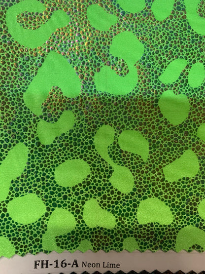 New Illusion leopard design with Iridescent foil heavy nylon spandex 4-way stretch 58/60” Sold by the YD. Ships worldwide from Los Angeles.