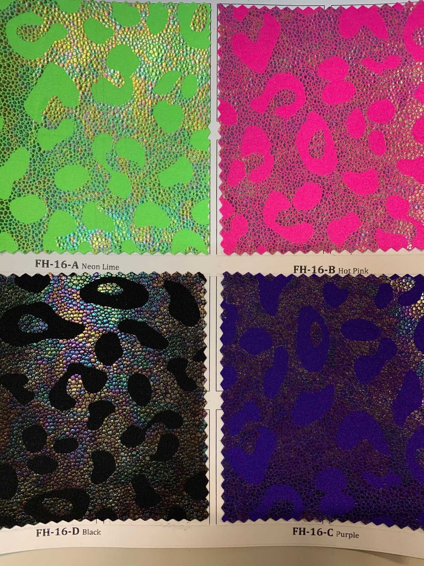 New Illusion leopard design with Iridescent foil heavy nylon spandex 4-way stretch 58/60” Sold by the YD. Ships worldwide from Los Angeles.