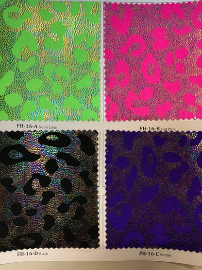 New Illusion leopard design with Iridescent foil heavy nylon spandex 4-way stretch 58/60” Sold by the YD. Ships worldwide from Los Angeles.