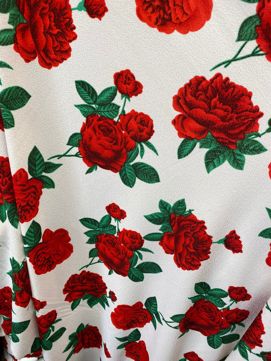 New poly spandex with roses design 4-way stretch 58/60” Sold by the YD. Ships worldwide from Los Angeles California USA.