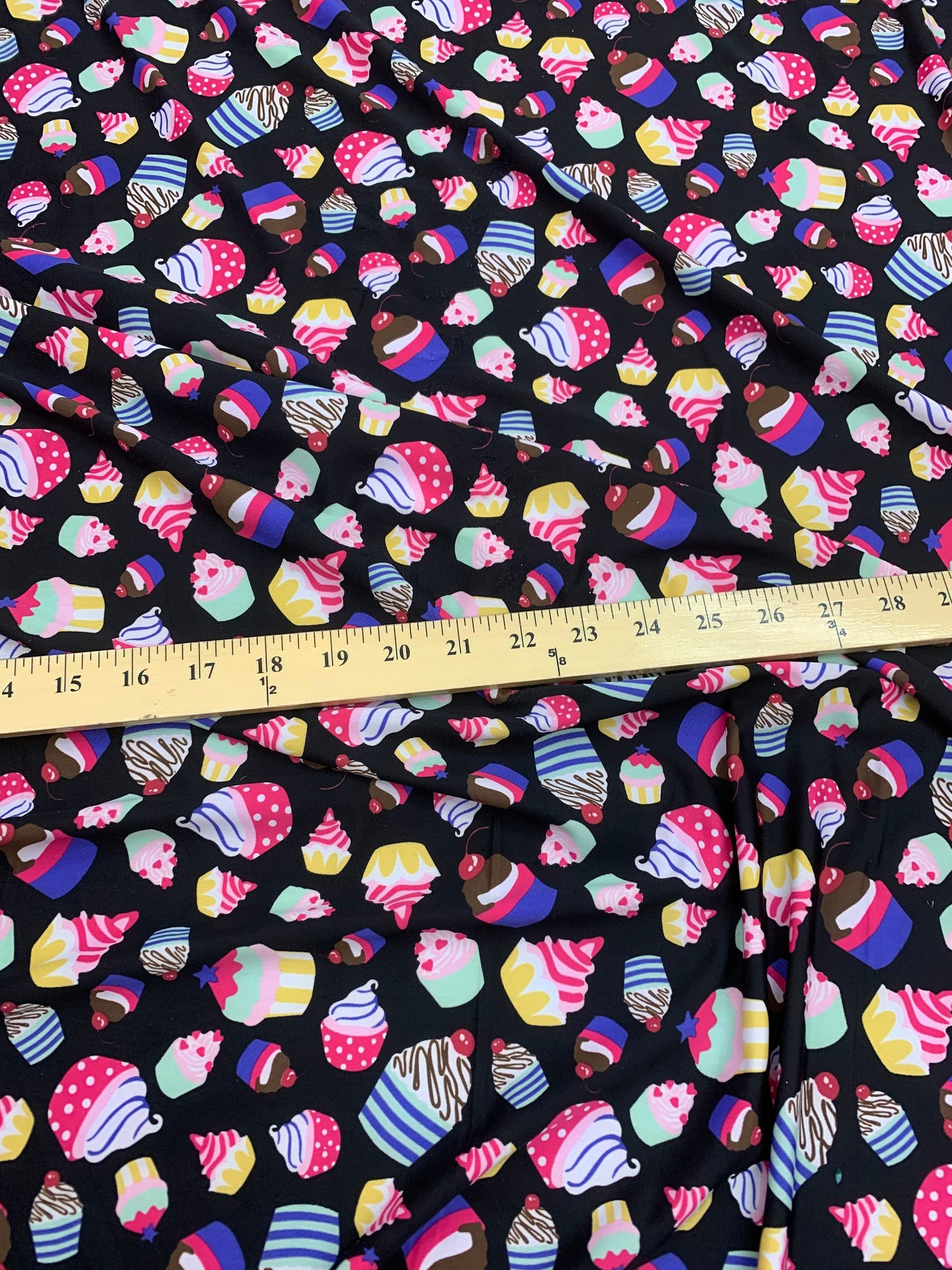 New cupcakes design print on nylon spandex finest quality 4-way stretch 58/60” Sold by the YD. Ships worldwide from Los Angeles California.