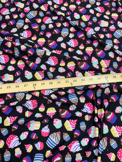 New cupcakes design print on nylon spandex finest quality 4-way stretch 58/60” Sold by the YD. Ships worldwide from Los Angeles California.