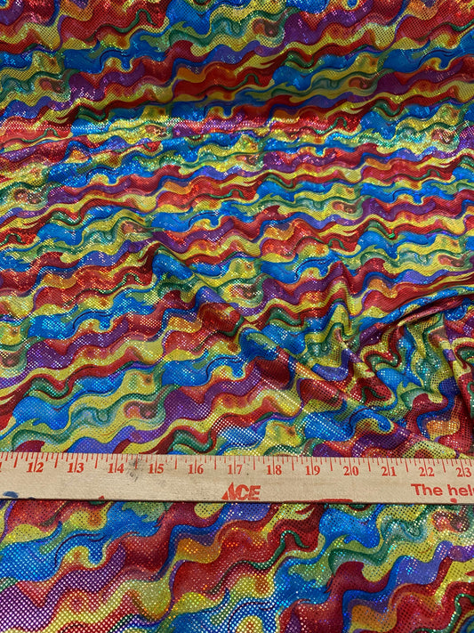 New shattered glass hologram multicolor lava design nylon spandex 4way stretch 58/60” Sold by the YD. Ships worldwide from Los Angeles CA US