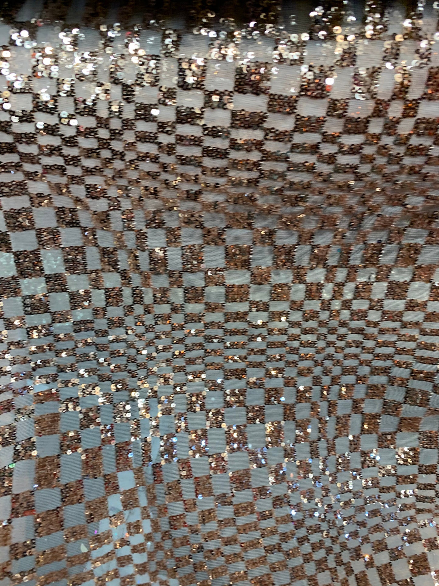 New small checkered design on spandex mesh 2way stretch 58/60" Sold by the YD. Ships worldwide from Los Angeles California USA.