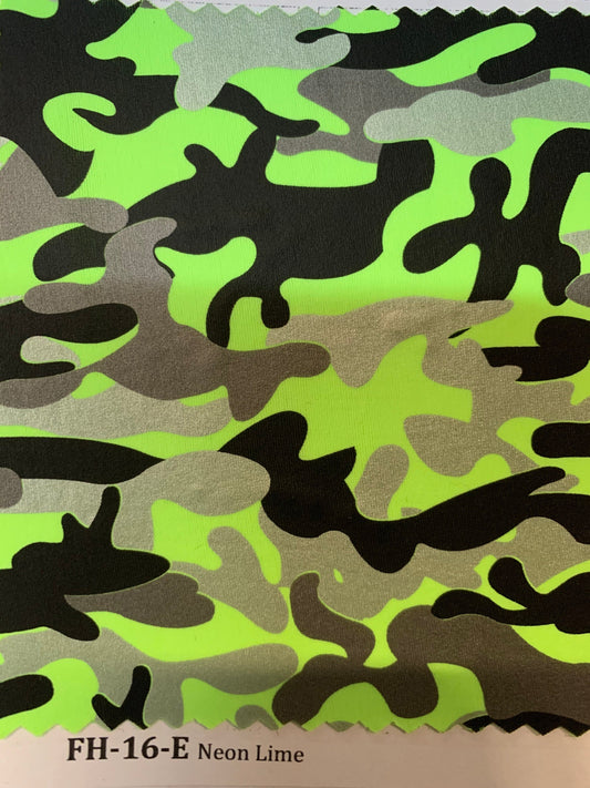 New camouflage 3-tone dull foil print on heavy nylon spandex 4-way stretch 58/60” Sold by the YD. Ships worldwide from Los Angeles CA.