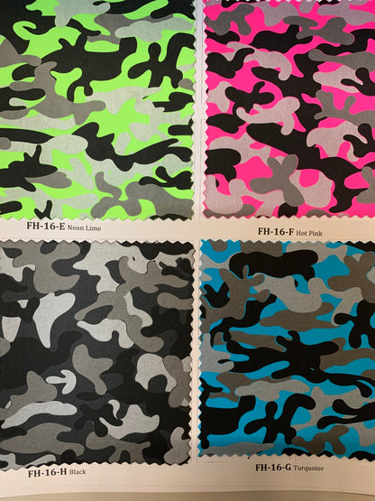 New camouflage 3-tone dull foil print on heavy nylon spandex 4-way stretch 58/60” Sold by the YD. Ships worldwide from Los Angeles CA.