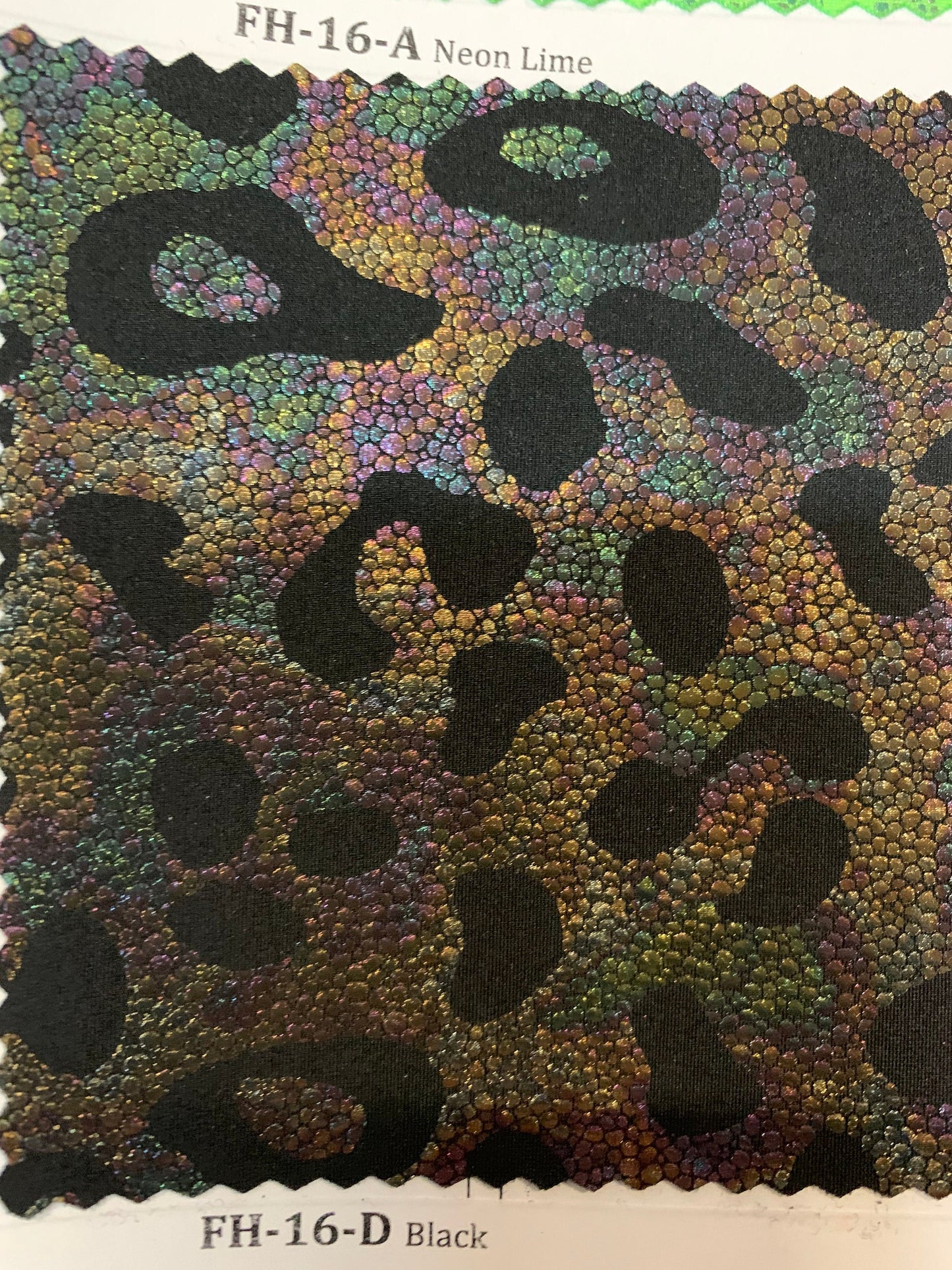 New Illusion leopard design with Iridescent foil heavy nylon spandex 4-way stretch 58/60” Sold by the YD. Ships worldwide from Los Angeles.