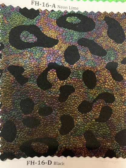 New Illusion leopard design with Iridescent foil heavy nylon spandex 4-way stretch 58/60” Sold by the YD. Ships worldwide from Los Angeles.